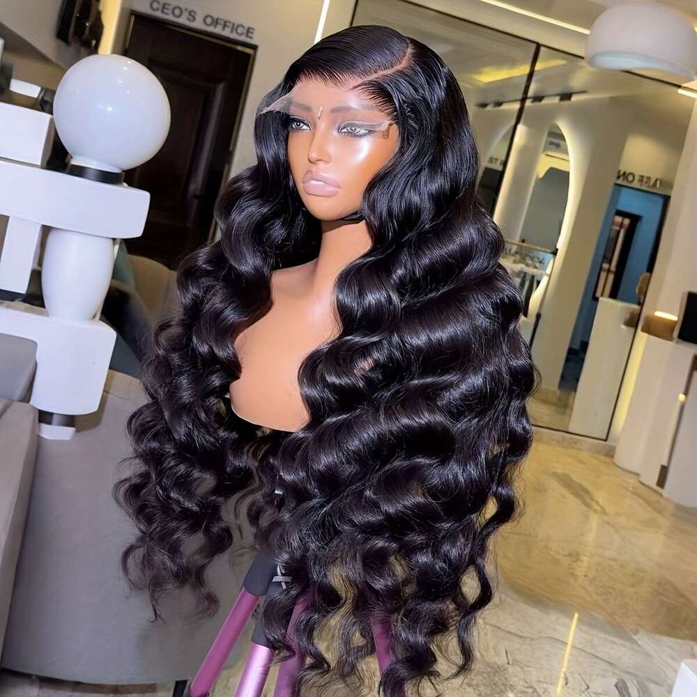 Black Wave Black Body Wave Synthetic Hair 13X4 Lace Frontal Wigs | Preplucked Heat Resistant Fiber Daily Party Glueless Front Wig For Women