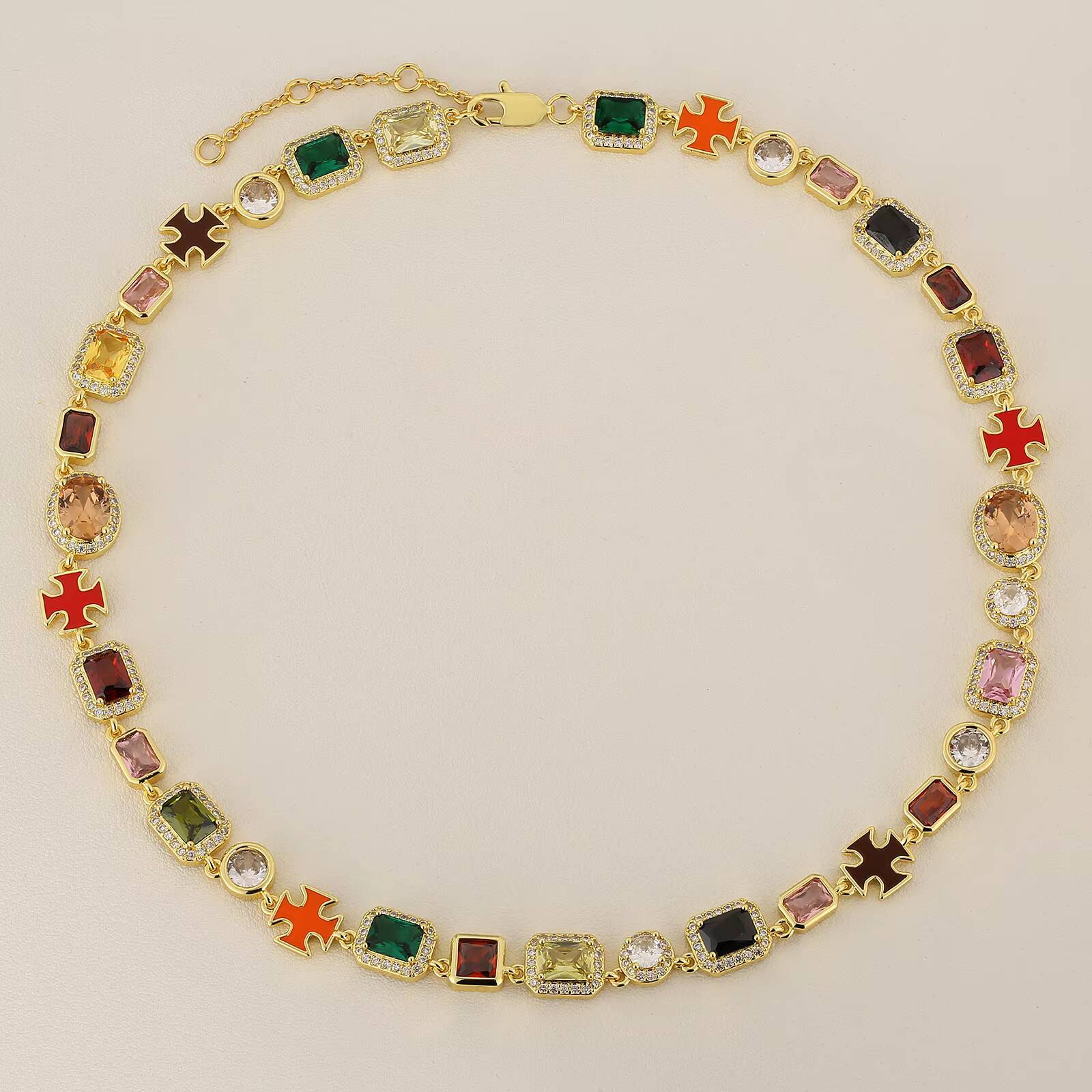 Luxurious Gemstone Necklace 18K Gold Plated Cubic Zirconia Emerald Ruby Aquamarine CZ Gem Stones Tennis Chain for Women Men