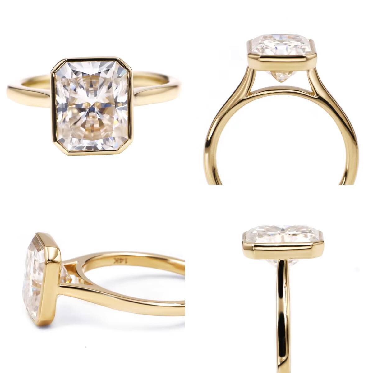 Tianyu Gems 14k Yellow Gold Radiant 8X10mm Moissanite D VVS1 Solitaire Diamond Engagement Ring for Women