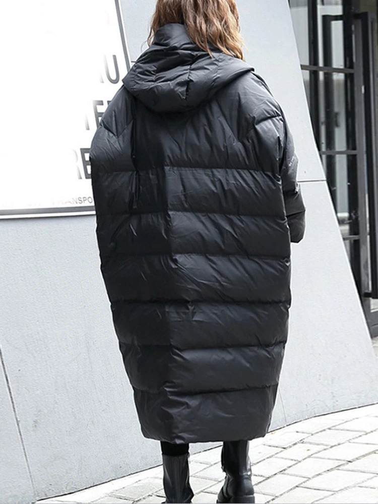EAM Winter Loose Parkas Hooded Long Sleeve Black Cottonpadded Warm Big Size Jacket Women Fashion JD12101 251027