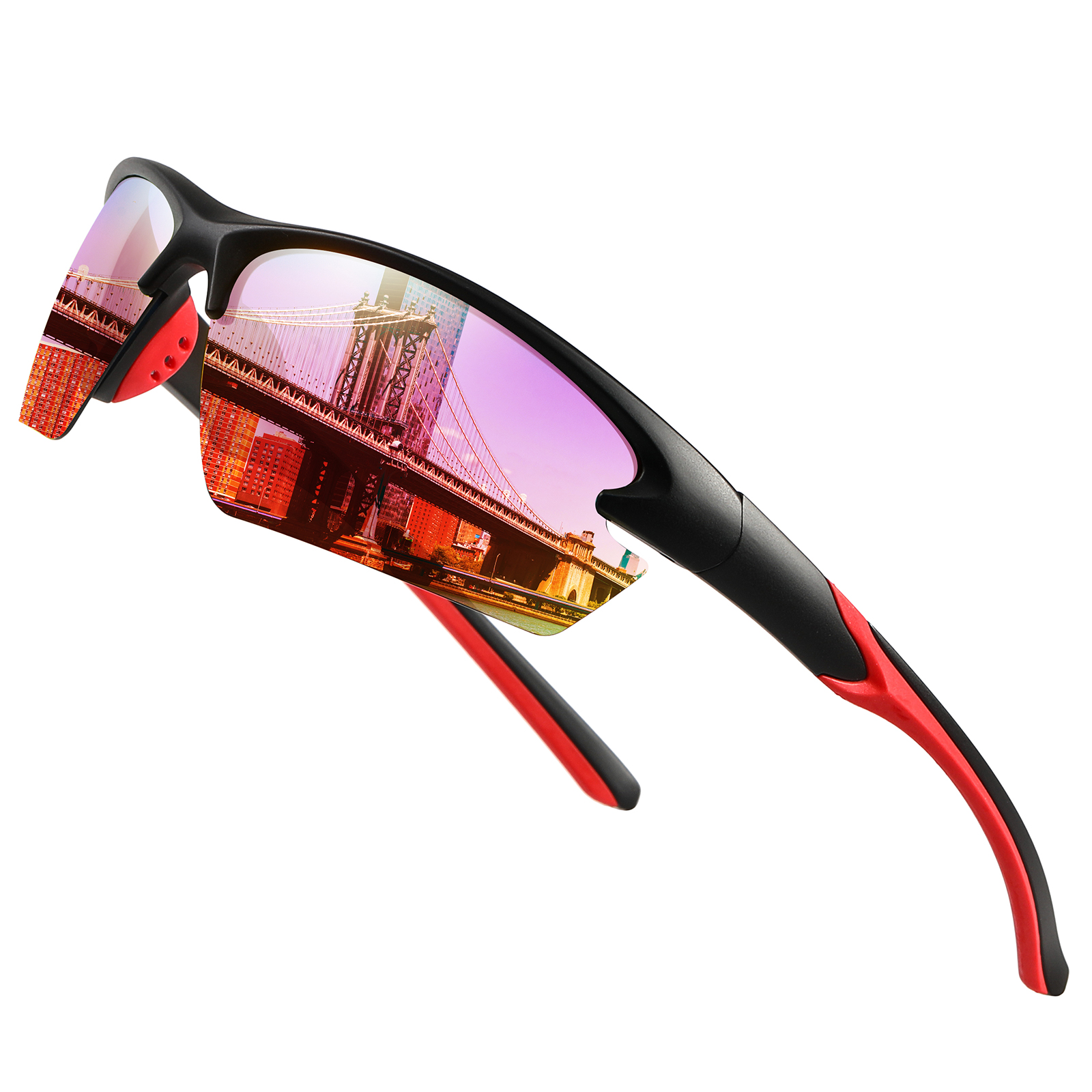 1pc Polarized Semi-Rimless Full-Coverage Cycling Fishing Sunglasses 3D Dual-Color Silicone Anti-Slip Y-Shaped Lightning-Style Temple Design Breathable