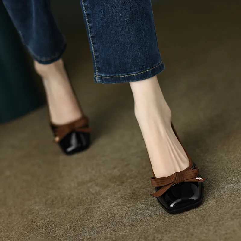 Women Casual Bowknot Flat Shoes Winter Fi British Style Elegant Square Toe Stiletto PumpsXJ251027