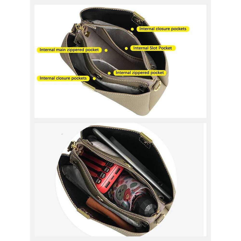 Zency Genuine Leather Women Shopper Shoulder Bag Large Capacity Handbag High Quality Crossbody Three Layer Pockets For Commuters