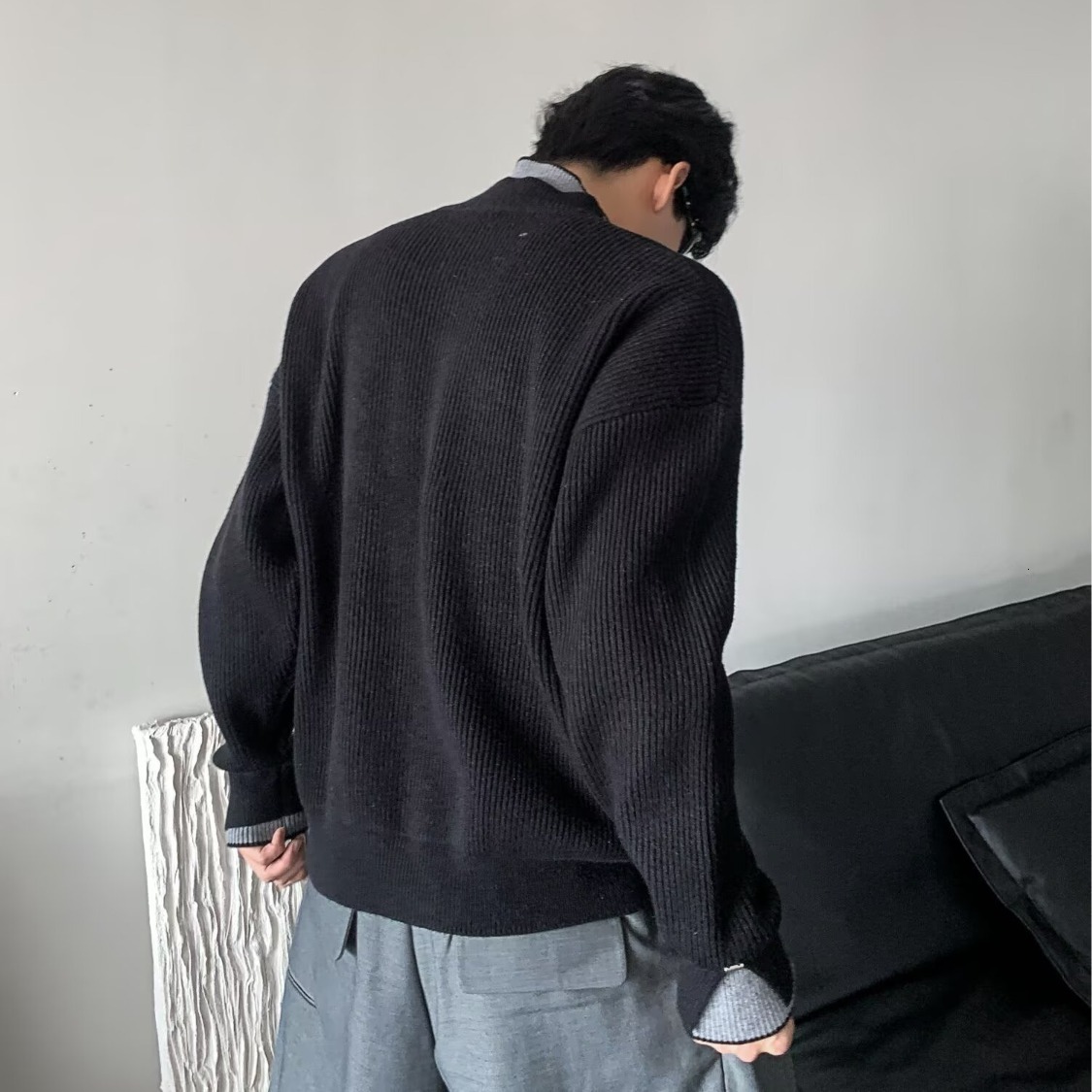 Unique Fake Two-piece Color-block Double-layer Turtleneck Sweater For Men Designer Sweater Autumn Trendy Style Simple Casual Knitted Top