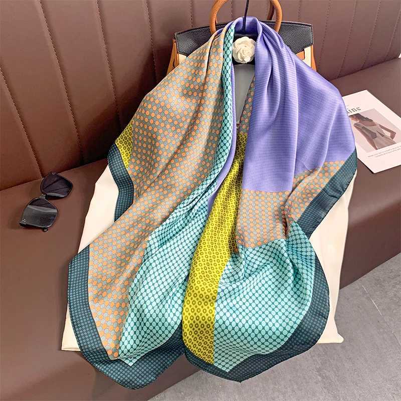 110x110cm Wen Silk Square Scarf Hijab Fa Design Print Lady Shawl Wraps Foard bands Bufanda Large Bandana Luxury 2023W251027