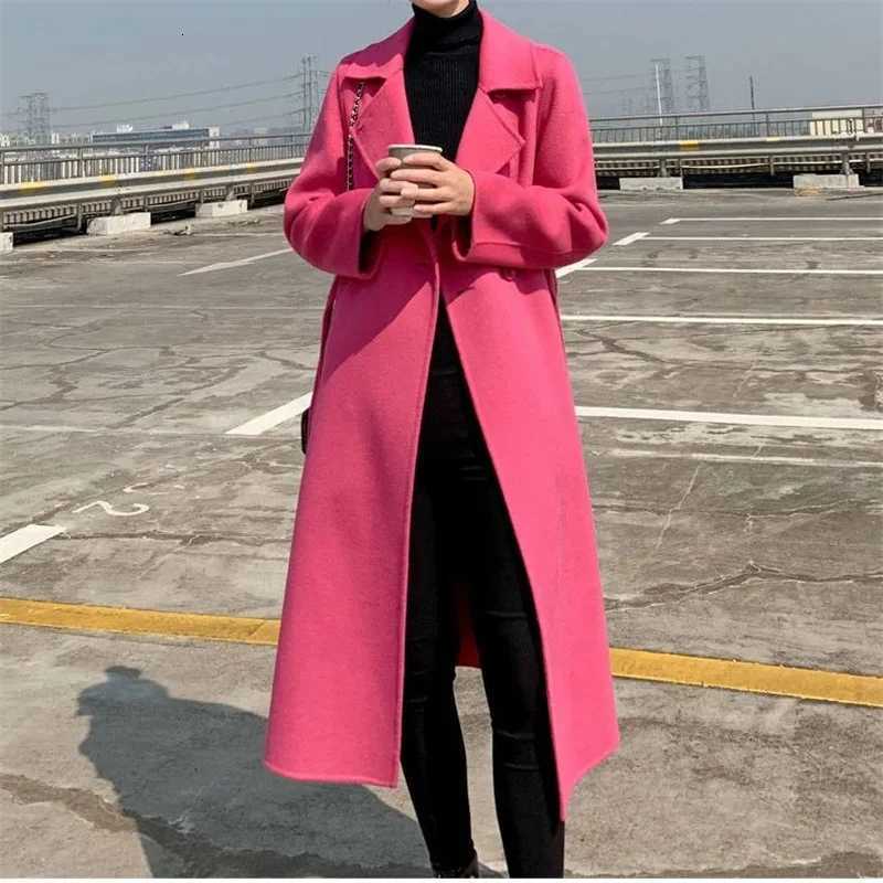 HighQuality DoubleSided Wool Coat Cashmere Jacket LaceUp Autumn Winter Long Slim Fashion Trench Coat Female Outwear 2025 Ne M251027