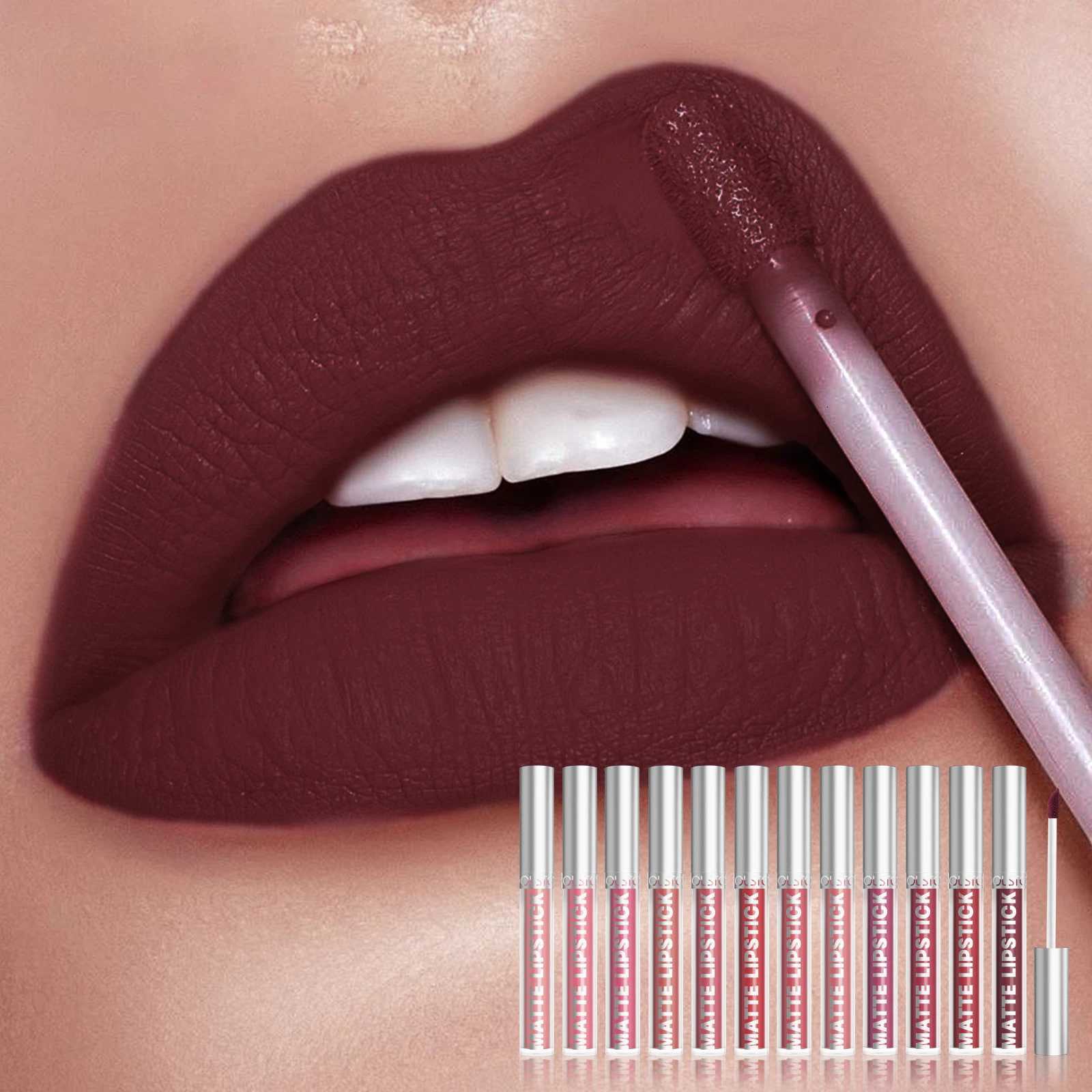 Velvet Matte Lip Glaze Easy To Color Dark Red Matte Liquid Lipstick Waterproof Lasting Moisturizing Brown Lip Gloss Cosmetic pc W251027