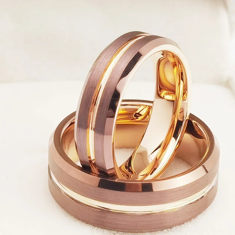 Tigrade 6mm 8mm Tungsten Rings for Men Women Rose Gold Color Groove Brushed Wedding Band Engagement Couple Ring Comfort 251023