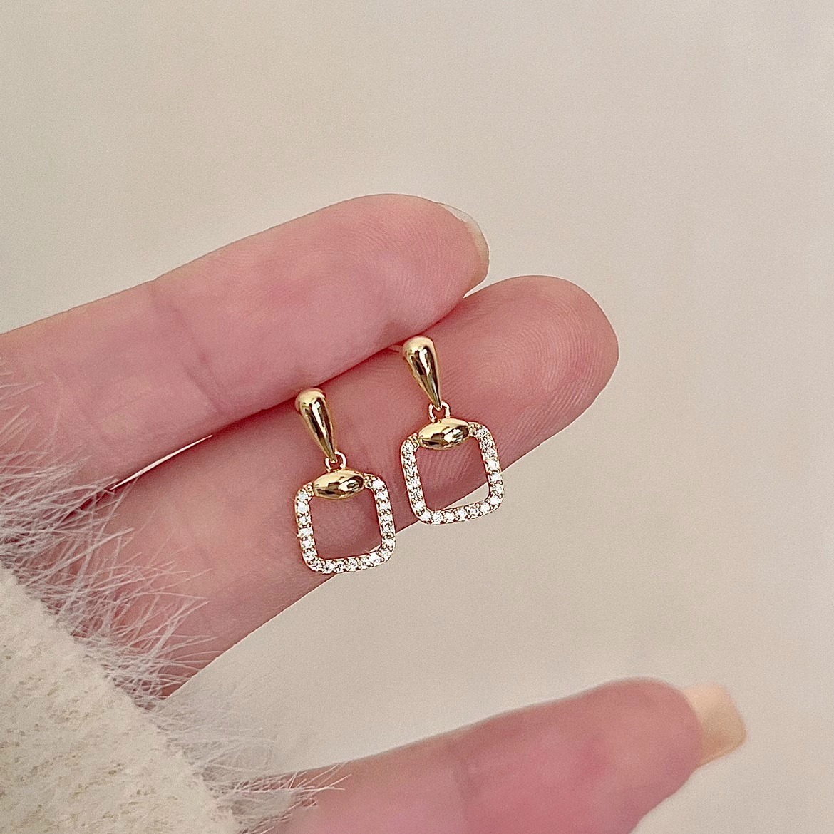 Gold earrings luxury earrings 925 silver needle vintage full diamond square earrings fashionable simple zircon pearl earrings free shipping gift for w