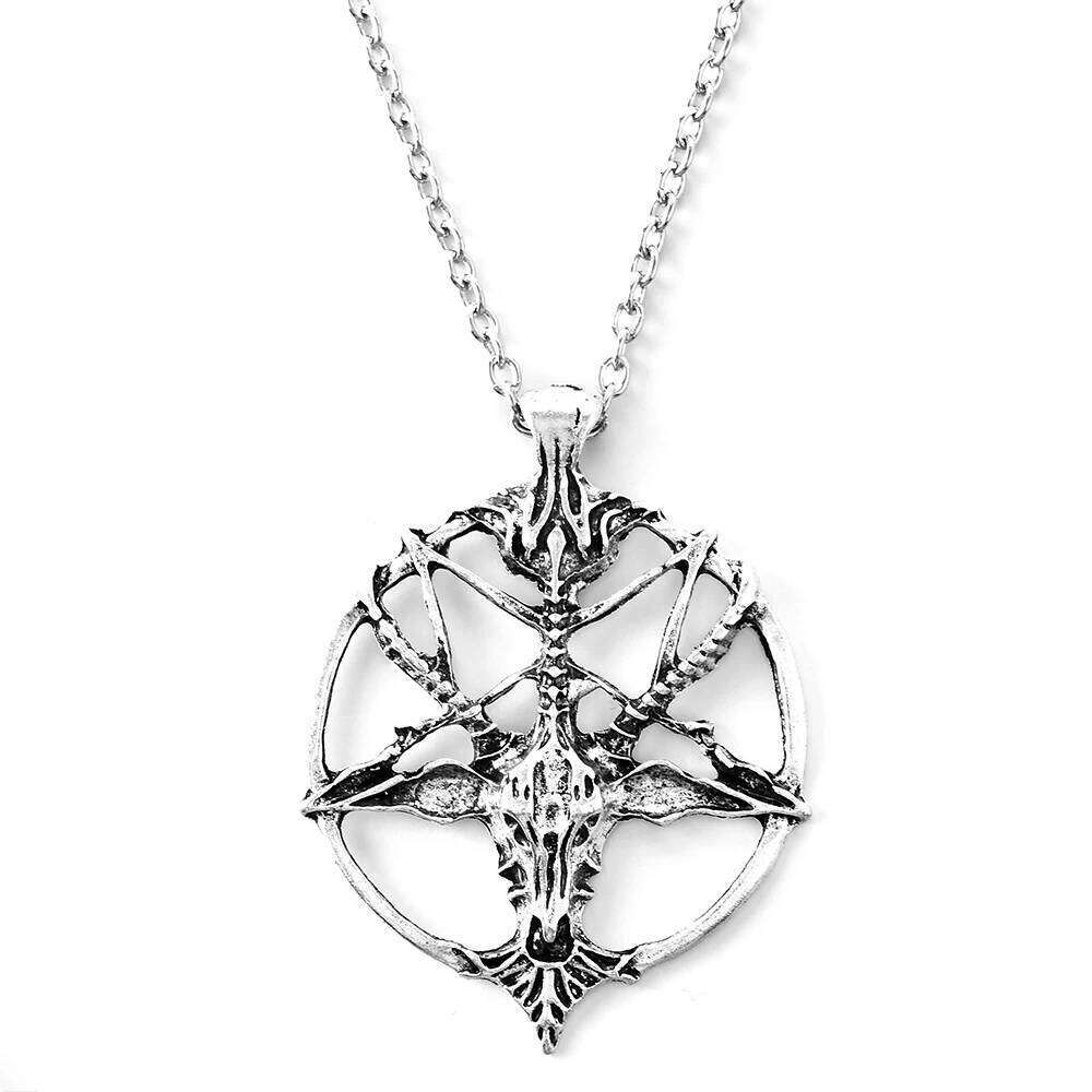 Fashion Vintage Women Men Pentagram Pan God Skull Goat Head Pendant Chain Necklace Jewelry