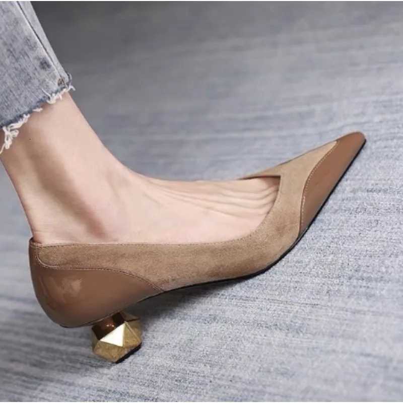 New Style Luxury Womens Fi Mid Heel Specialshaped Heels Pointed Shallow Single Shoes Lady Leisure Comfortable Work ShoesXJ251027