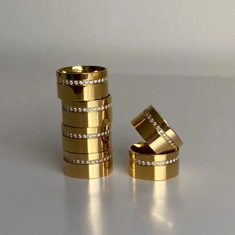 Cz stone wide band rings stainless steel rings for women minimalist simple dainty stainless steel jewelry non tarnish 251023