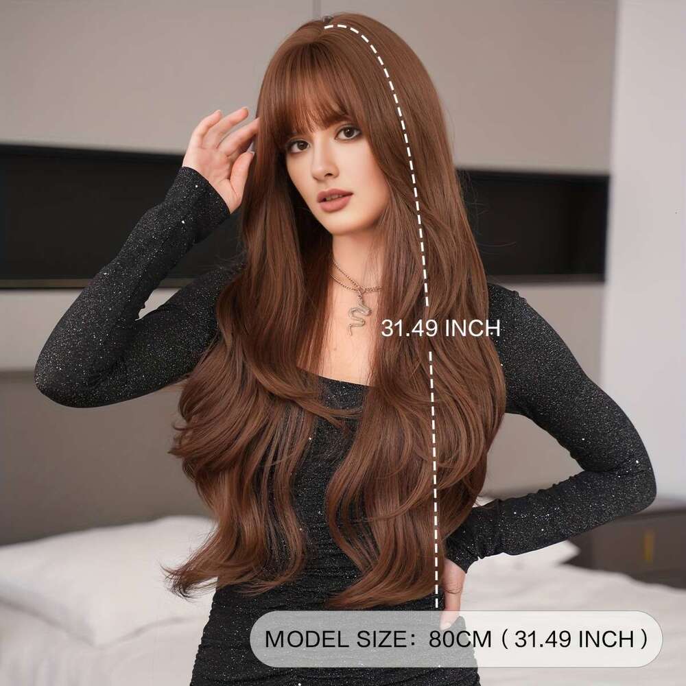 NAMM Chic Brown Body Wave Wig With Bangs Women - High Density, Natural-Looking Synthetic Layered Hair, Perfect For Daily Wear & Cosplay