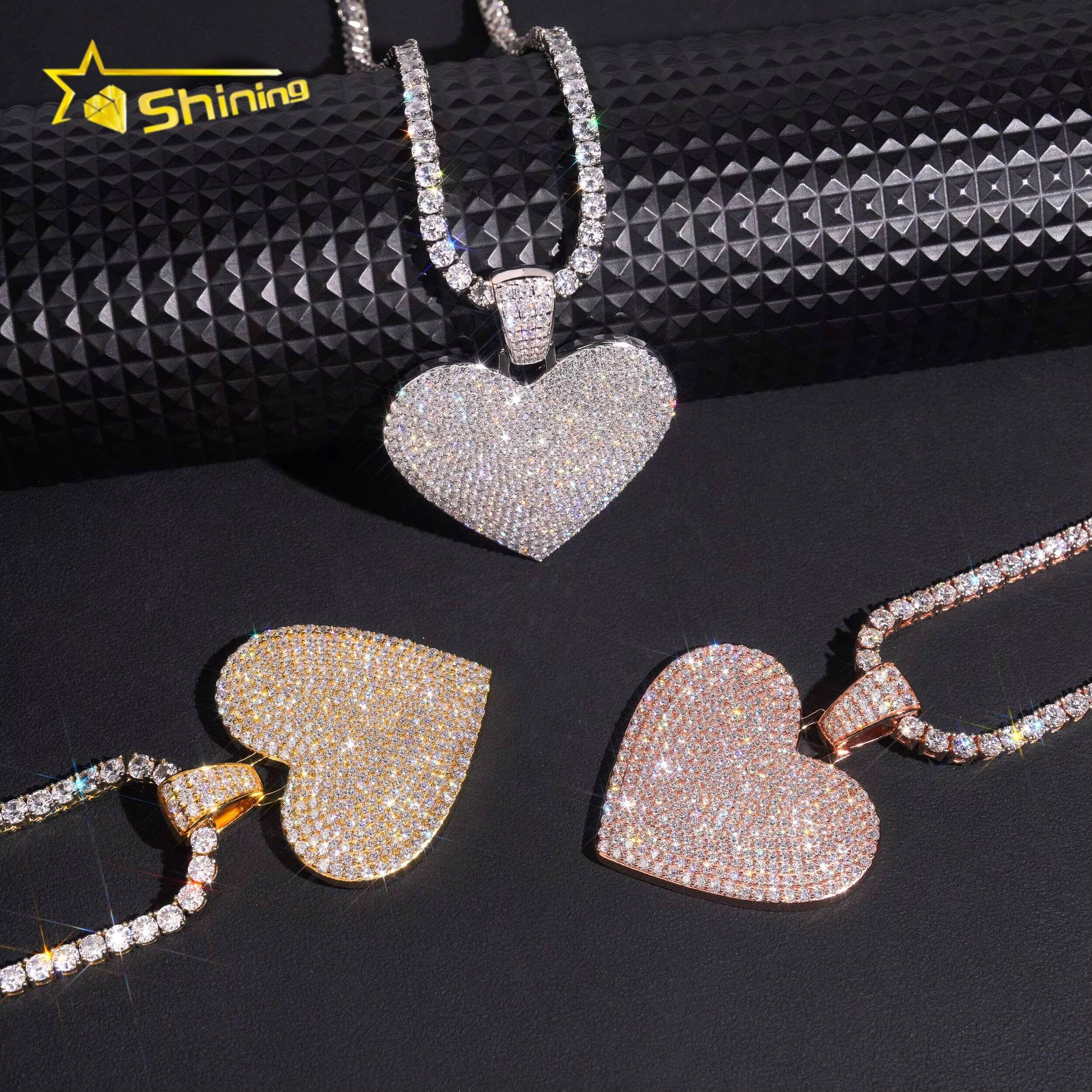 Hip Hop Jewelry Gold Plated Heart Pendant 925 Sterling Silver VVS GRA Pass Diamond Test Moissanite Iced Out Pendant