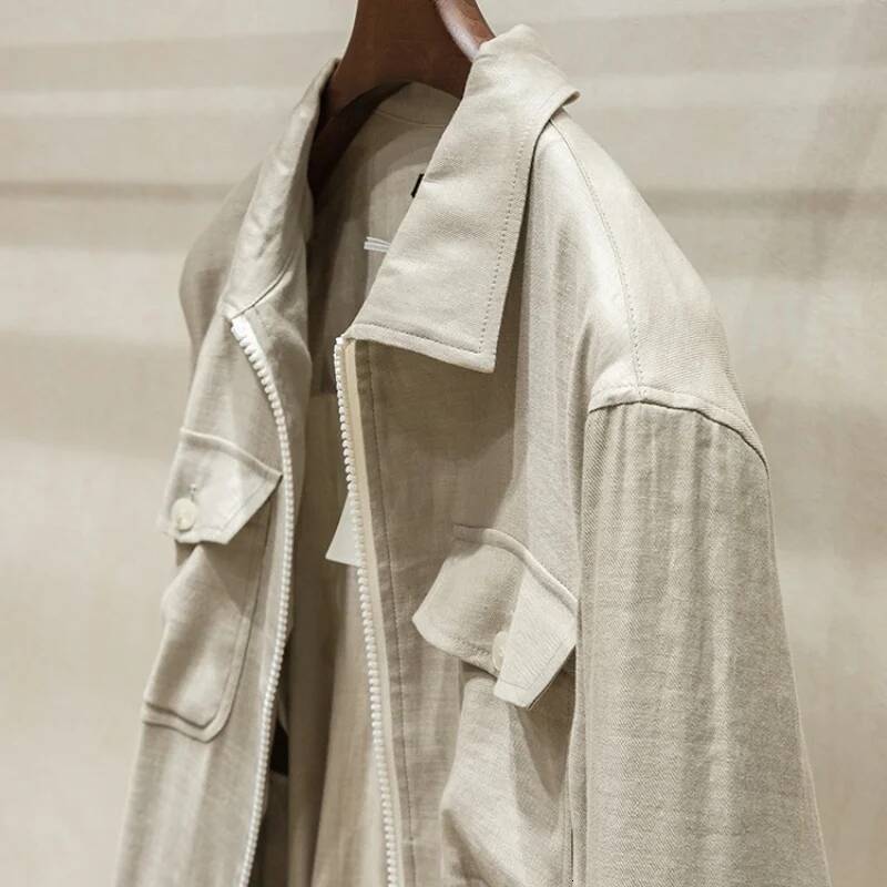 Linen Blended Men's Spring And Summer Casual Lightweight Simple Collar Jacket Coat