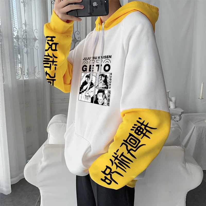 Japanese Manga Jujutsu Kaisen Geto Suguru Anime Hoodie Clothing Long Sleeve Oversize Patchwork Sweatshirt Harajuku Streetwear W251027