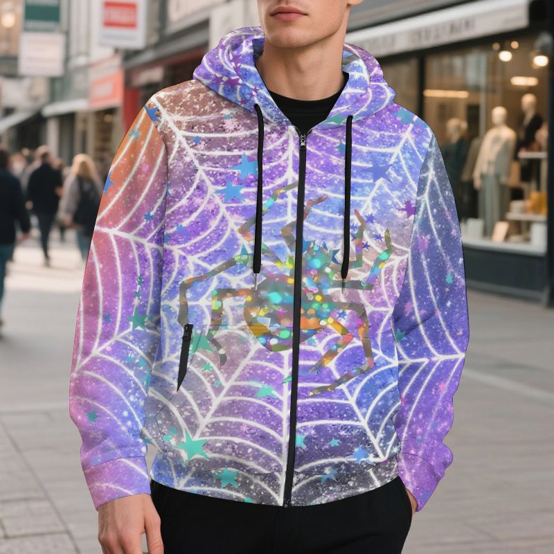 2025 new Halloween coat hooded cardigan men's loose sweater printed zipper top men's