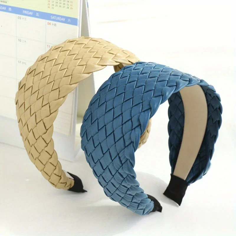 Wide Side Weave Artificial Leather Headband Fashion Women Hairband PU Braided Hair Hoop Adult Non Slip Hair Accessories 251023