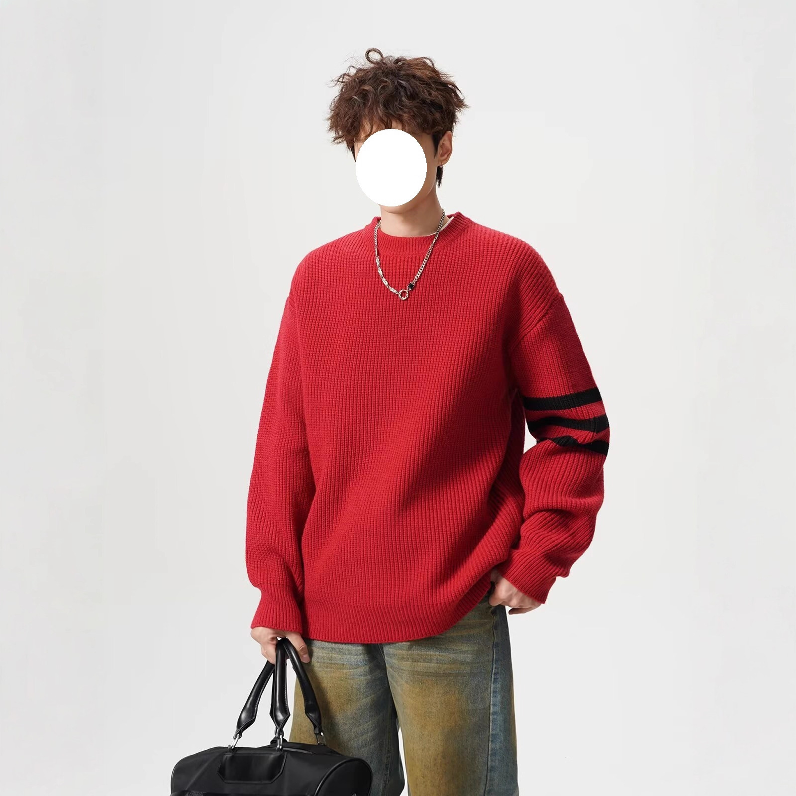 Round Neck Designer Sweater Sweater Men Autumn Winter Trendy Brand Solid Color Long Sleeve Base Shirt Casual Korean Style Inner Wear Knitted Men'
