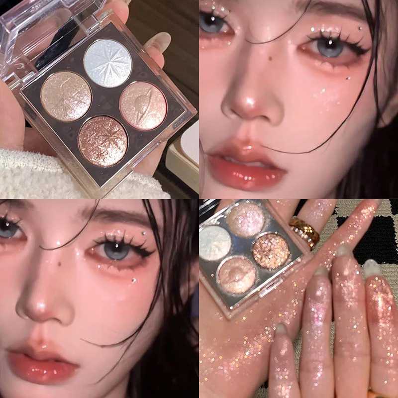 4Color Sparkling Diamond Glitter Eyeshadow Palette Pink Purple Pearlescent Shimmer Eye Shadow Powder Korean Cosmetic Eyes MakeupXJ251027