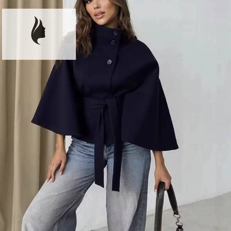 winter jacket women Womens Short Cape For Women Belt Blends Autumn Winter Solid Coats Elegant Cloak Jacket Ladies 2025
