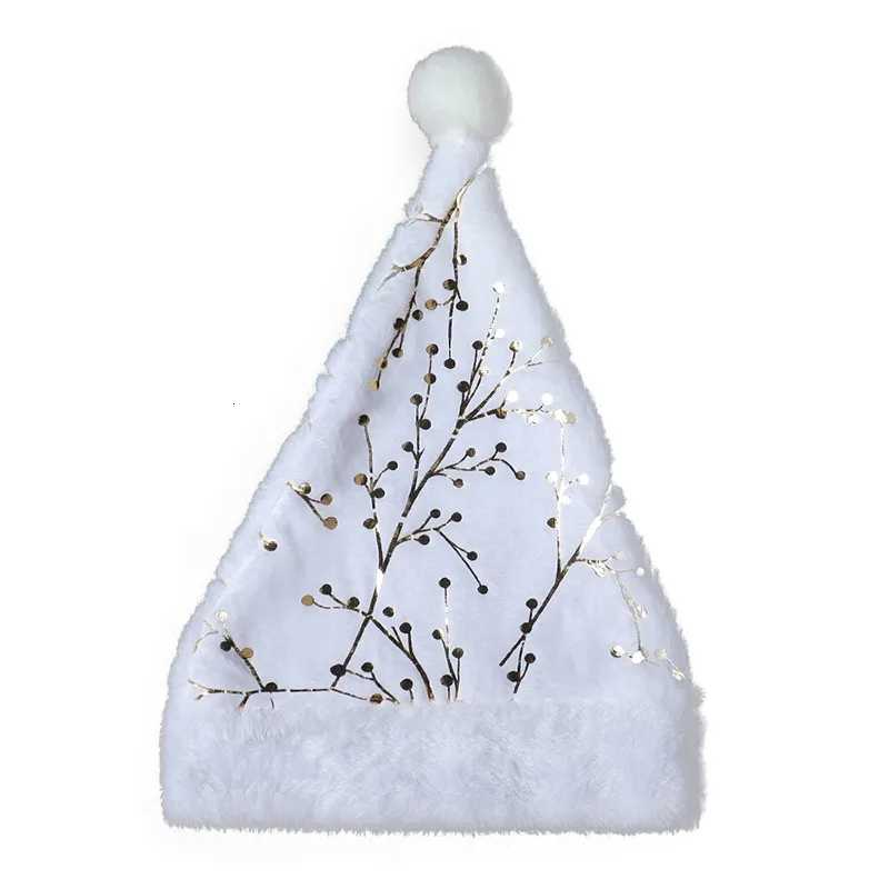 White Plush Christmas Hat Gold Silver Sequins Snowflake Santa Hats Caps For Xmas Home Party Decor Navidad Gifts 2025 ChristmasW251027