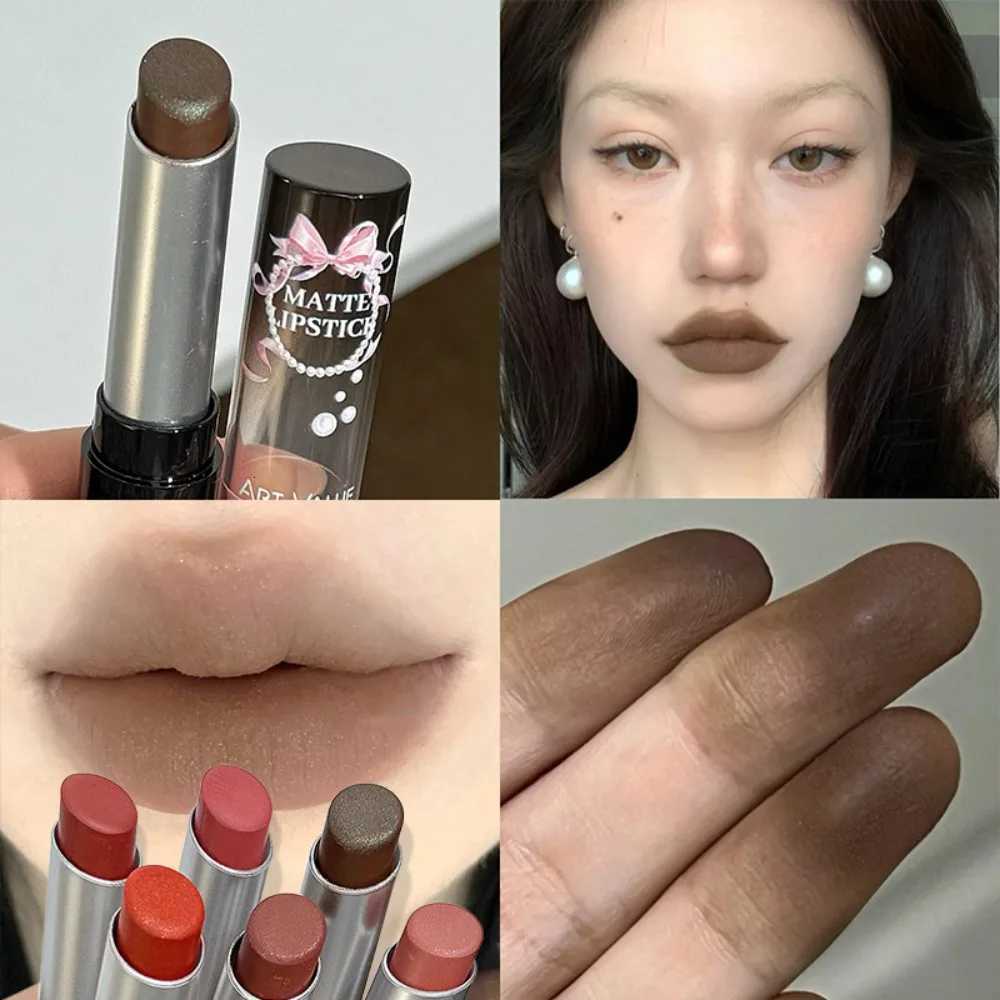 Cement Gray Brown Low Gloss Lipstick Waterproof Sweatproof Not Fade Lip Gloss With Fine Shine Tobacco Pink Lip Stick Makeup W251027