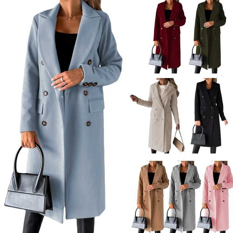 Women Wool Blend Overcoat Jackets Long Sleeve Double Breasted Jackets Coat with Pocket Warm Winter Trench Coat Outerwear M251027