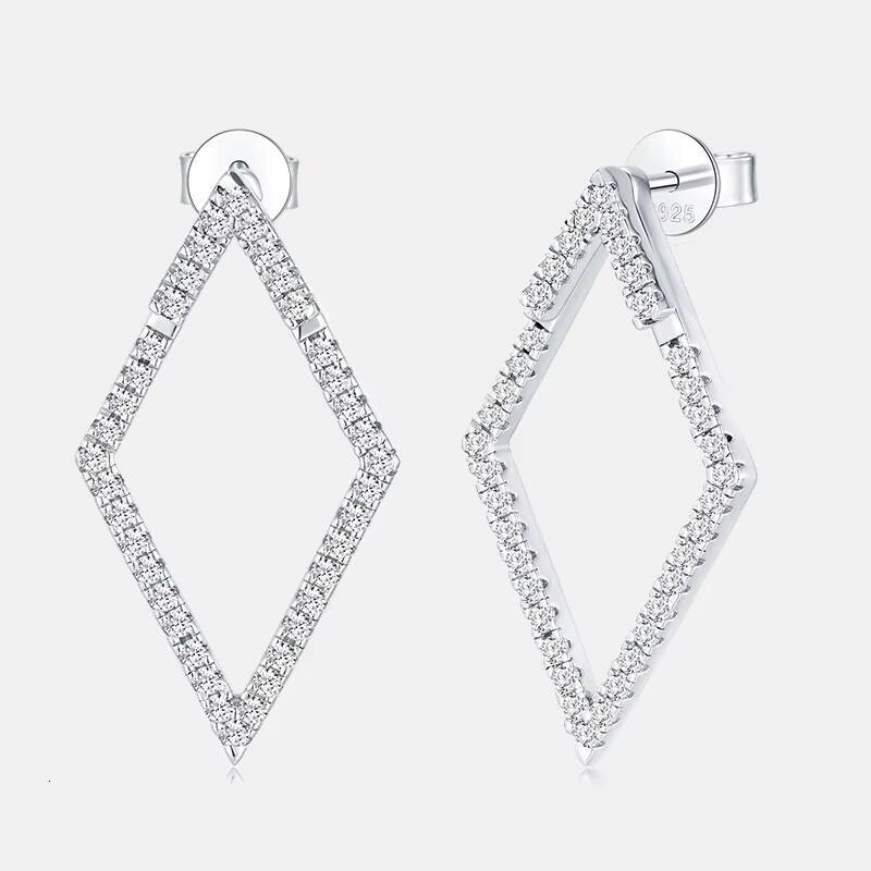 S925 Sterling Silver Rhombic Shaped Fashion Moissanite Earrings Women Fine Jewelry Gold Plated Luxury Stud Earrings