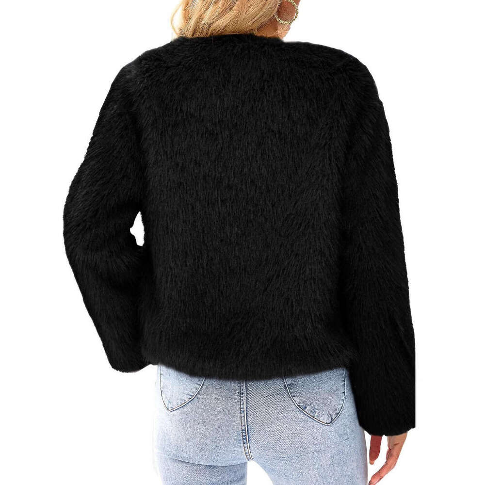 Fur Faux Sleeve Long Jacket Short Pocket Warm Coat Autumn Winter Clothing