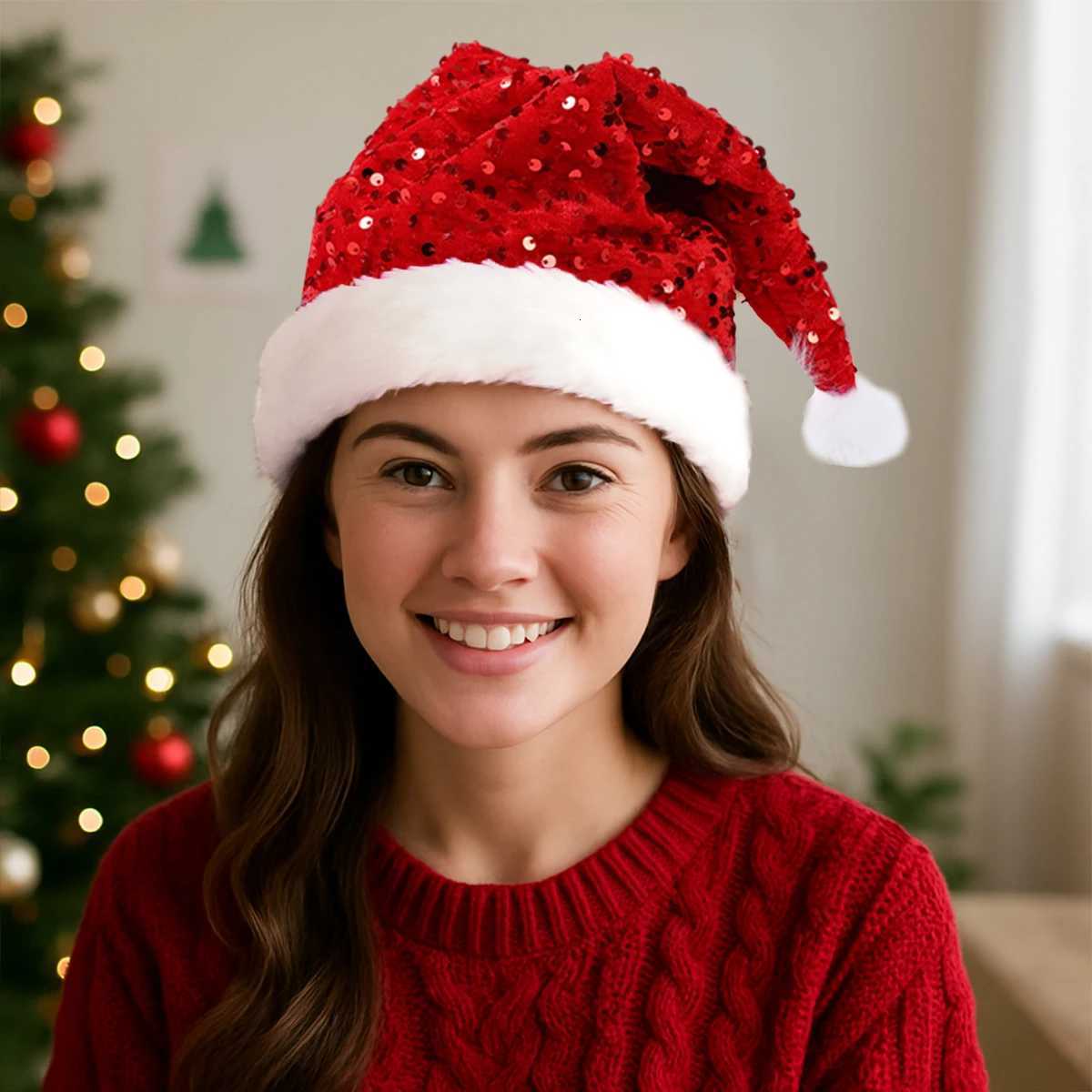 Christmas Sequin Santa Hat Merry Christmas Decoration for Home 2025 Cristmas Xmas Hat Ornament Navidad Natal Happy New Year GiftW251027