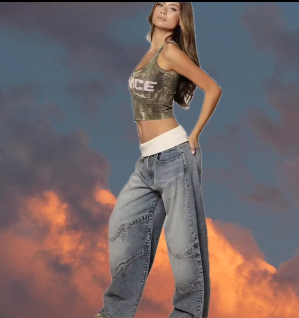 European and American fourseason fashion elastic jeans hiphop gothic splicing retro casual pants womens personalized version 251027