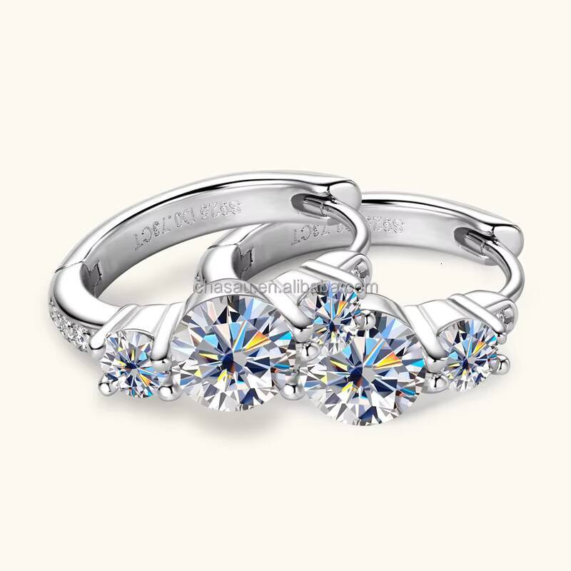 Chasau 5mm3mm1mm 925 Sterling Silver Moissanite Hoop Earrings for Women