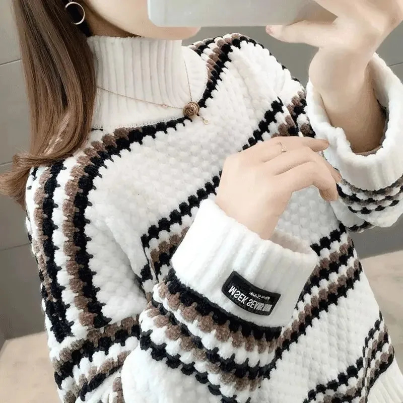 Autumn Winter Korean Style Fashionable Versatile Sweater Womens PoloTurtle Neck LooseFit Knitted Top Outer Wear 251027