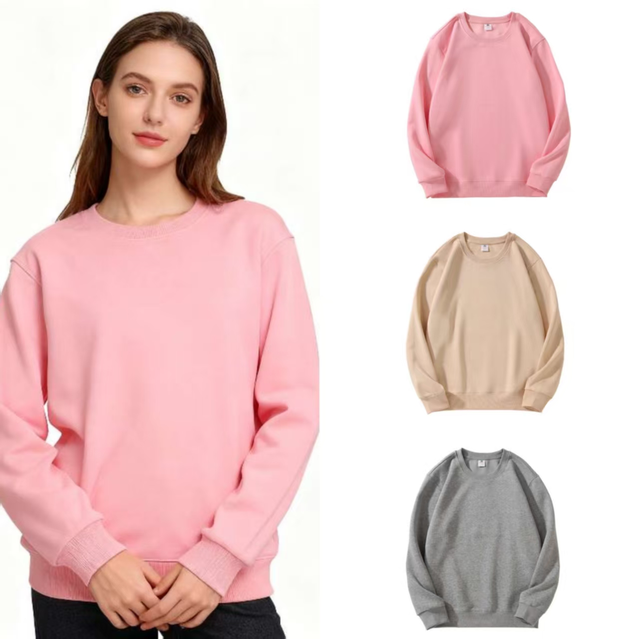 Women's Hoodies & Sweatshirts New Style Loose-Fit Milk Silk & Cotton Crew Neck Sweatshirt - Women's Long-Sleeve Casual Sports Top for Autumn