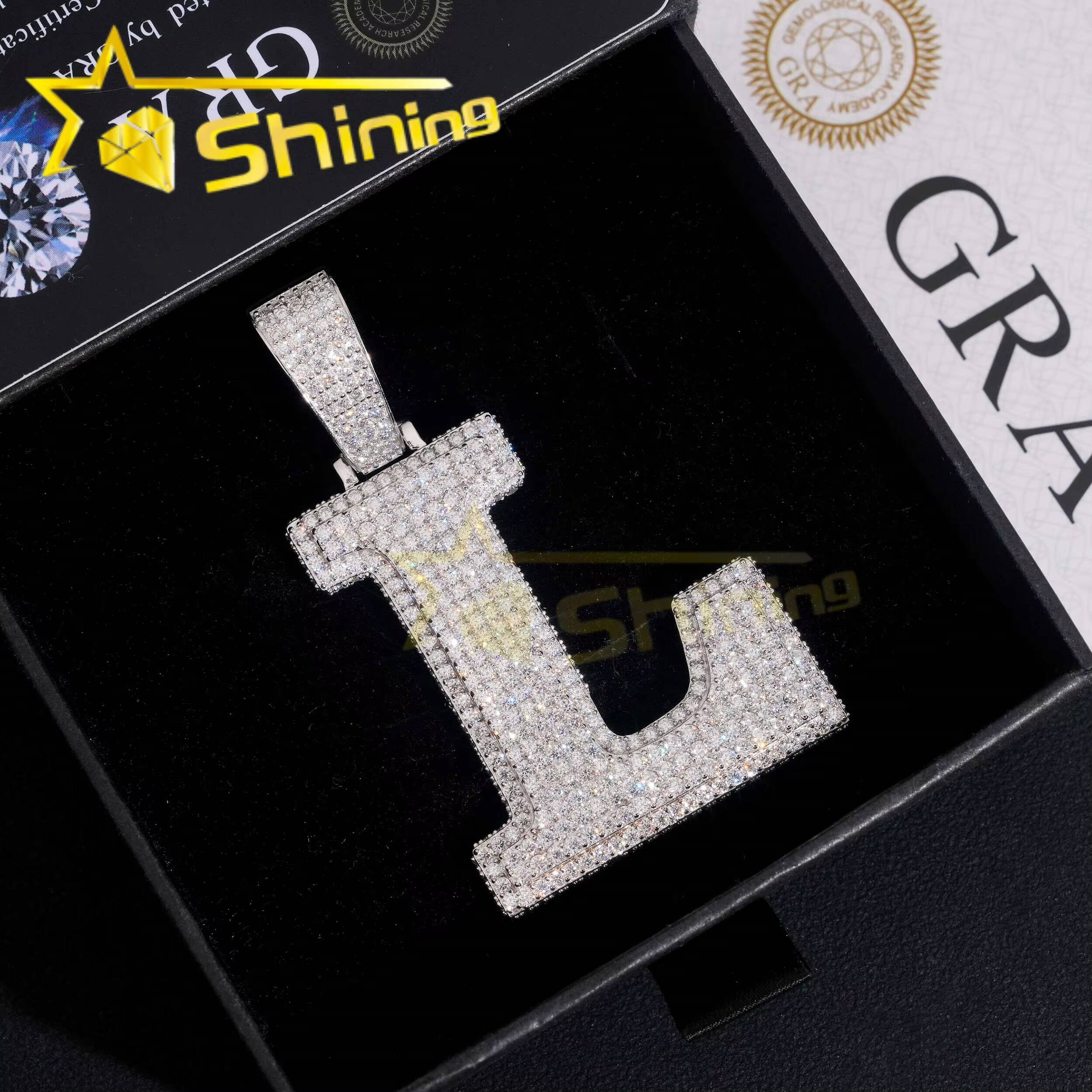 Hot Sale Vvs Moissanite Diamond Iced Out Pendant Pass Diamonds Tester 925 Silver Initial Letters Pendant Fine Jewelry