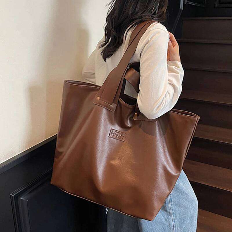 Women's PU Light Elegant Tote Bag Large Vintage Commute Business Travel Daily Handbag Students Laptop Books Shoulder Bags
