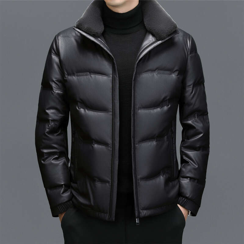 Plus Size Casual Sheepskin Warm Thick Genuine Leather Men's Coat Dad's Down Jacket