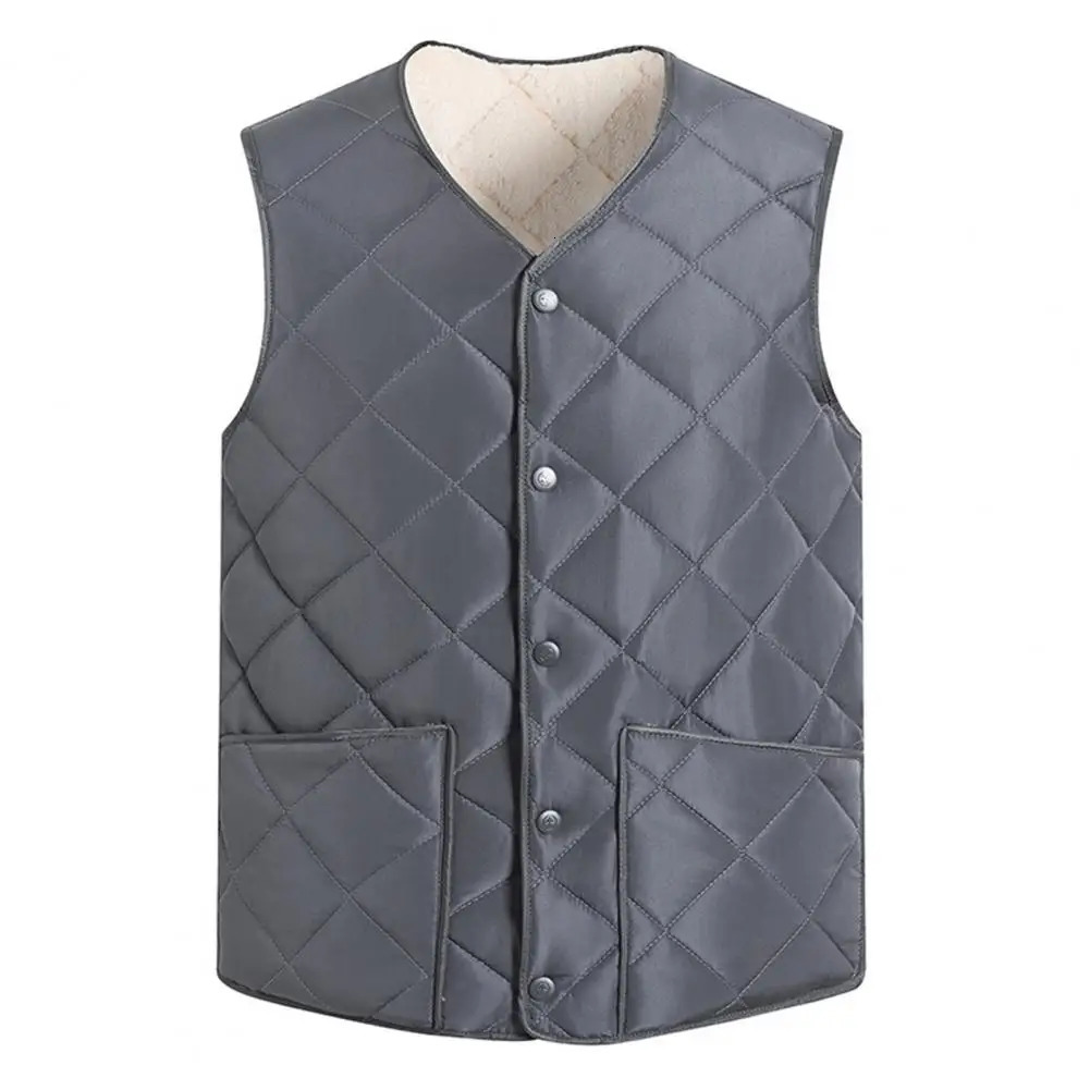 Winter Warm Vest Mens Vneck Down Padding Vest with Button Closure Coldproof Sleeveless Jacket Autumn Winter Solid Color 251024