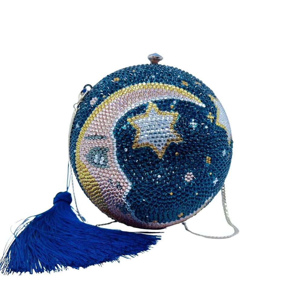 2025 New Moon Rhinestones Clutch Female Blue Gems Clutches Bags Stones Handbags Wedding Party Crystal Evening Purse