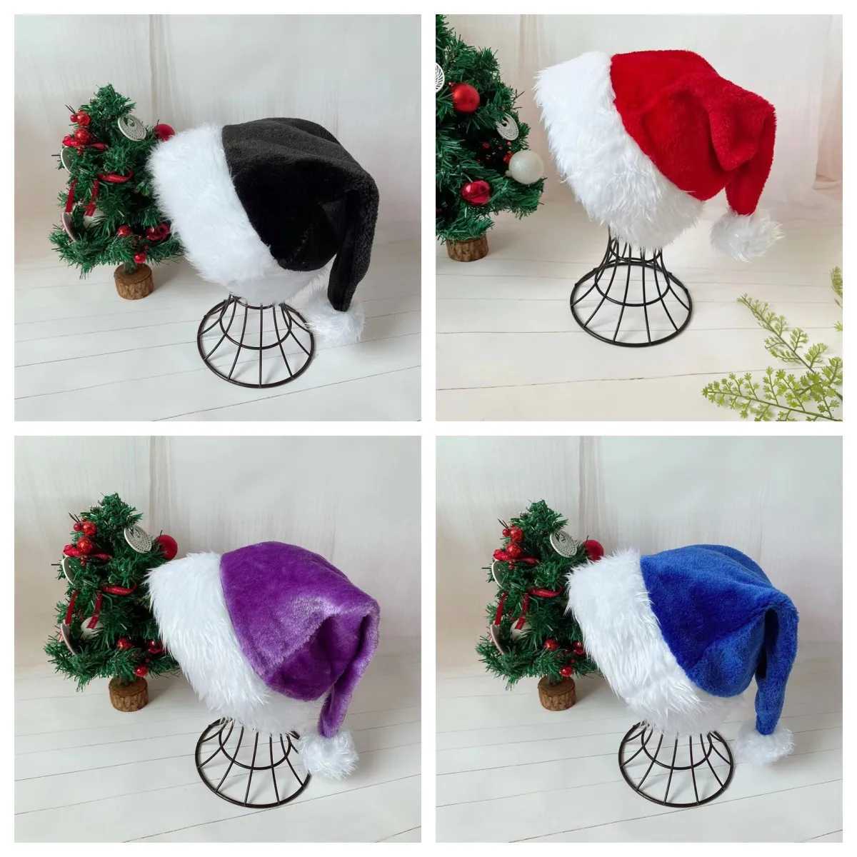 Long Plush Border Christmas Hat for Adults and Children Monochromatic Hat Holiday Party Hat 30x45cmW251027