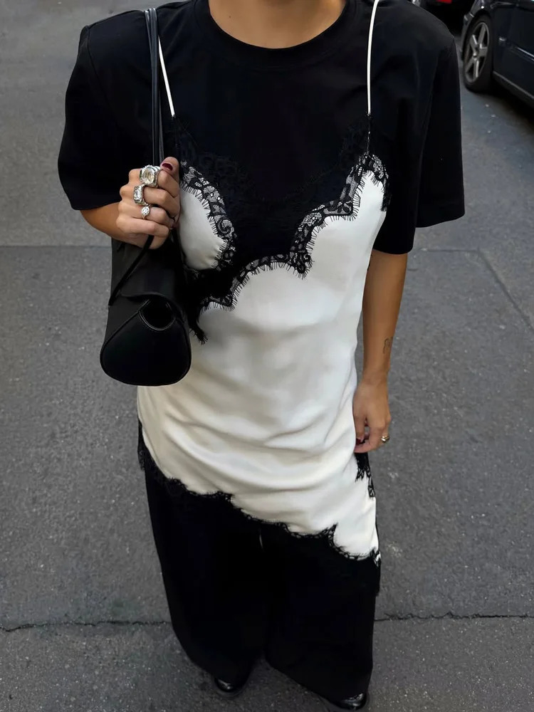 Tossy Sexy Lace Halter Dresses Female Backless Patchwork VNeck Summer 2025 Slim Party Dress Women Spaghetti Bodycon Dress 251027