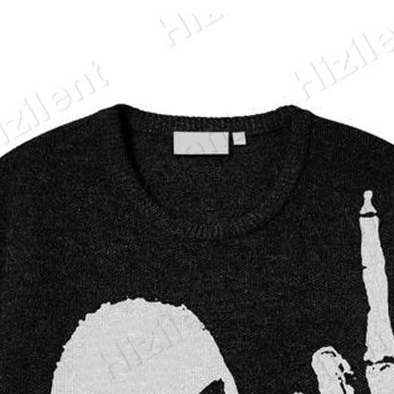 BIG PROMOTION Y2K European and American Autumn and Winter Mens Gothic Casual Black Loose Skeleton Print Vintage Knitted Sweater 251024