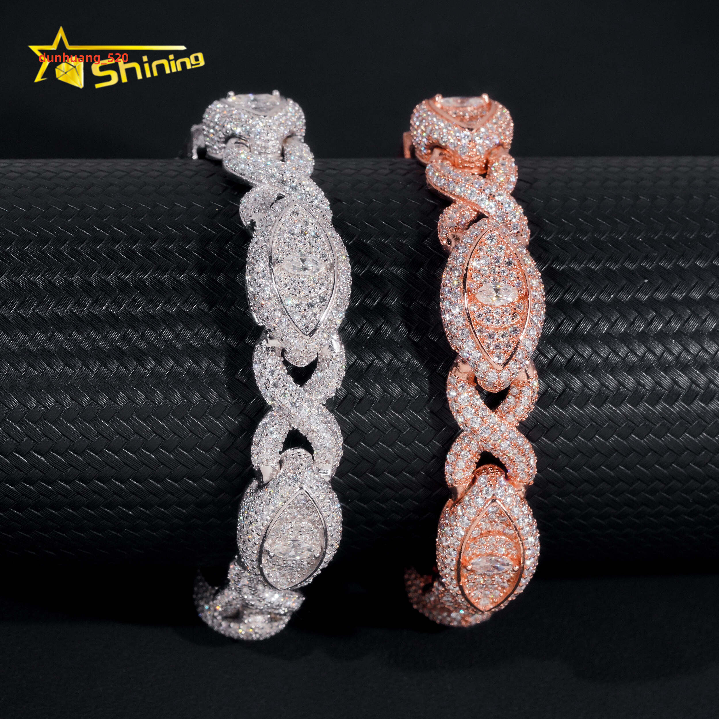 New Stock 925 Sterling Silver Gold Plated Hip Hop Jewelry Custom Colored Infinity Moissanite Cuban Bracelet Cat Eye Bracelets