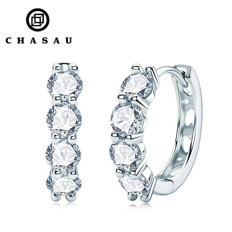 Wholesale High Quality Diamond Hoop Earrings Round 4mm 03CT Moissanite S925 Sterling Silver 4 Stone Styles Hoop Earrings