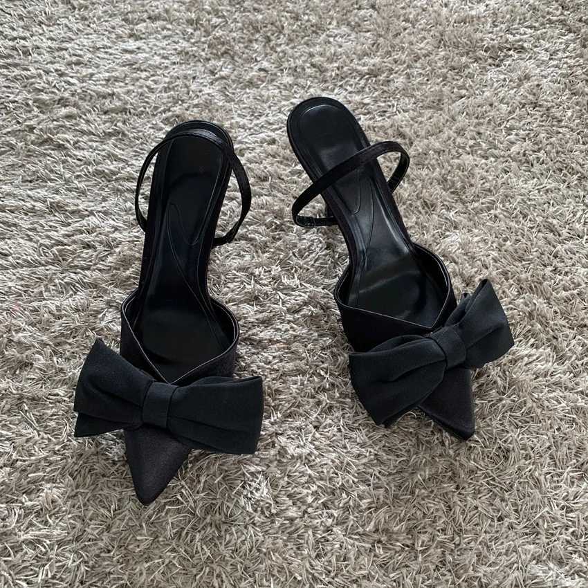 Black Butterflyknot Stiletto Pumps 2025 Women Pointed Slingbacks High Heels New Sexy Fi Party Lady Sandals ShoesXJ251027