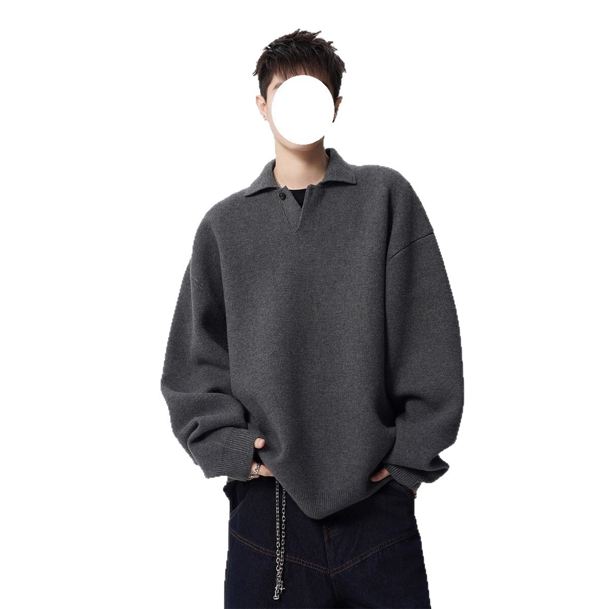 High-end Polo Collar Sweater For Men Spring Designer Sweater And Autumn Trendy Brand Casual BF Solid Color Knitwear American Style Versatile Couple To