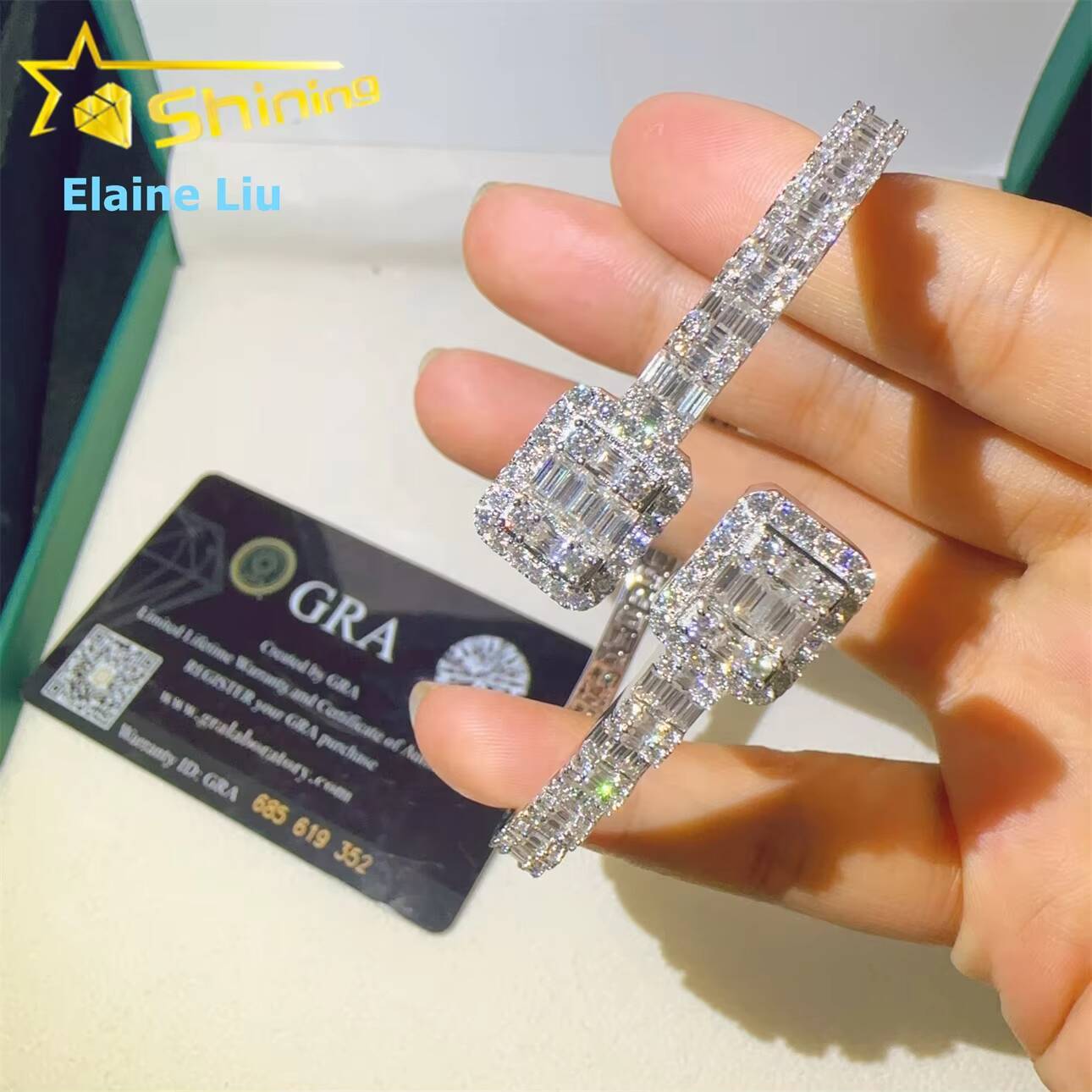 Pass Diamond Tester Hip Hop Fashion Jewelry VVS Moissanite Iced Out GRA Certificate S925 Silver Bangle Bracelet Man