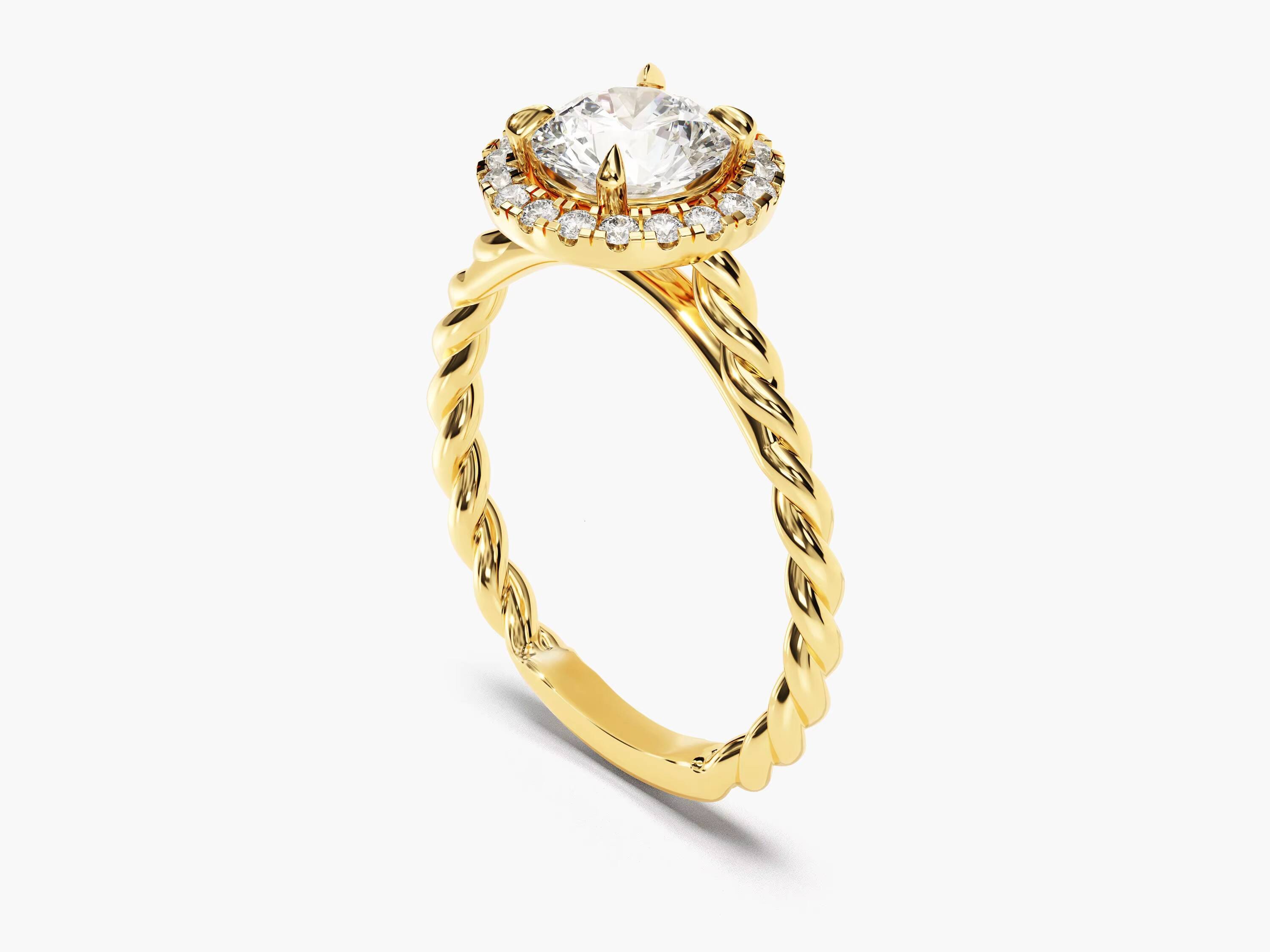 Halo Diamond Engagement Ring 14k 18k Solid Gold Promise Ring Twisted Rope Brilliant Round Lab Diamond Ring