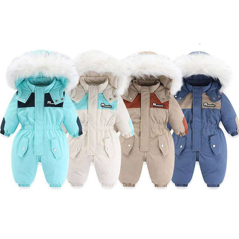 -30 Degree Winter Ski Suit Waterproof Baby Jumpsuit Thicken Boys Overalls Warm Kids Clothes Children Clothing Set 1-5 Yrs